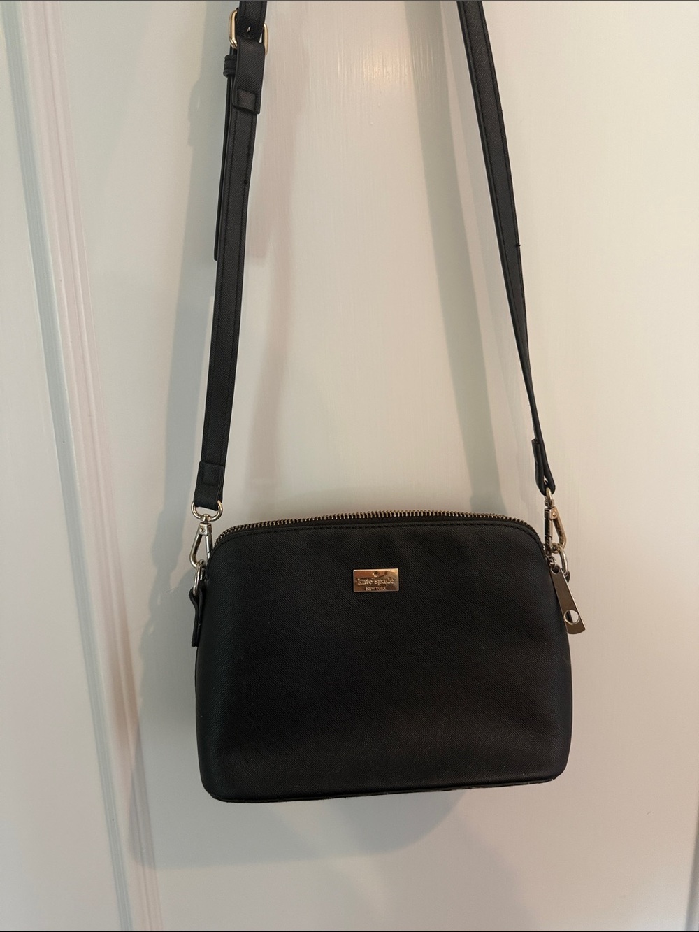 kate spade Black Leather Crossbody with Gold Hardware